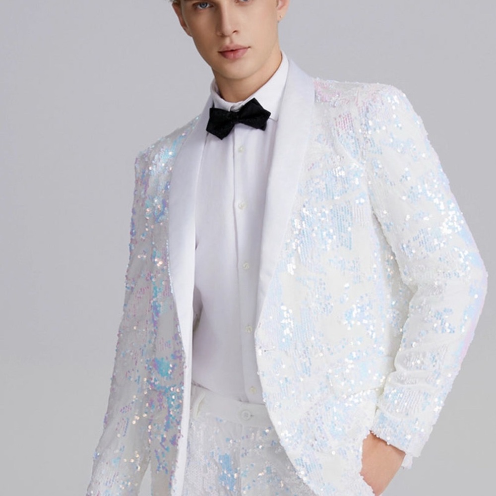 Men's White Sequin Suit Blazer/Jacket and Pants